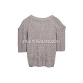 Stickad Pointelle Boat Neck Neck Shoulder Pullover för kvinnor